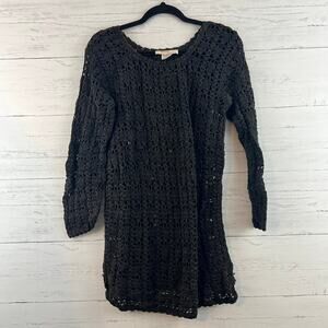 Anu Black Open Knit Long Sleeve Sweater Dress Size S/M
